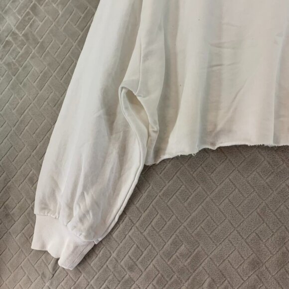 Pink Womans L Sweatshirt White Cropped Baggy Long Sleeve Logo Lounge Athletic - Picture 13 of 14